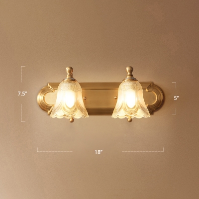Flower Bathroom Vanity Wall Sconce Traditional Frost Glass Gold Finish Wall Mounted Light