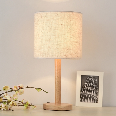 Geometric Fabric Table Lamp Nordic 1-Light White Nightstand Light with Wood Base