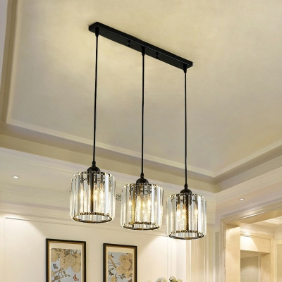 Geometric Shape Multi Pendant Light Postmodern Prismatic Crystal 3-Bulb Dining Room Hanging Light