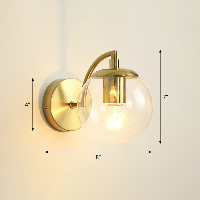 Glass Mini Globe Wall Mount Light Minimalism Single-Bulb Brass Sconce for Living Room
