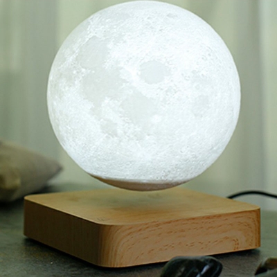Globe LED Table Lamp Minimalist Moon Glass Bedside Nightstand Light with Wooden Base