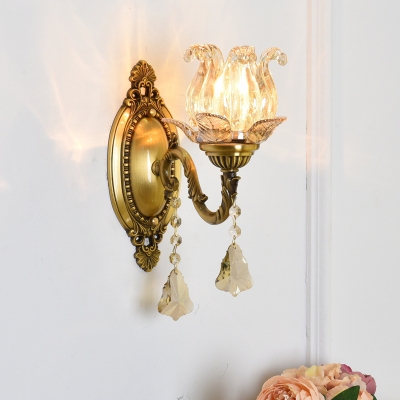 Gold Curved Arm Wall Lighting Transitional Metal Dining Room Wall Mounted Lamp with Lampshade