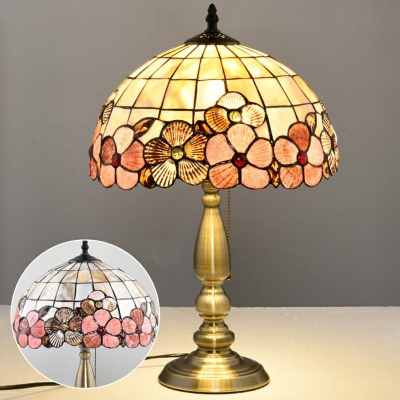 Hemispherical Shell Nightstand Lamp Tiffany-Style 1 Head Brass Table Light for Living Room