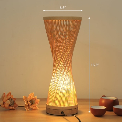 Japanese Style Weaving Shade Table Light Bamboo 1 Head Tea Room Night Lamp in Wood