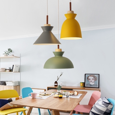Jar Shaped Metal Hanging Lamp Macaron 3-Head Green Pendant Lighting Fixture over Table