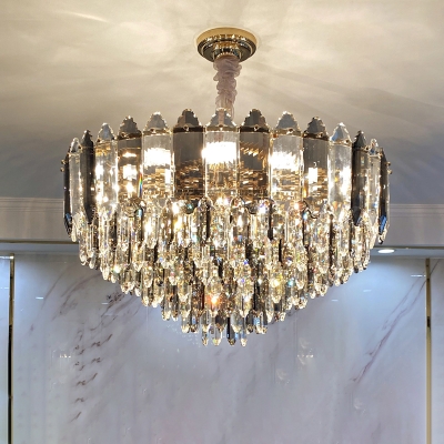 Layered Smoke Grey Crystal Pendant Lamp Modernism Hanging Chandelier for Living Room