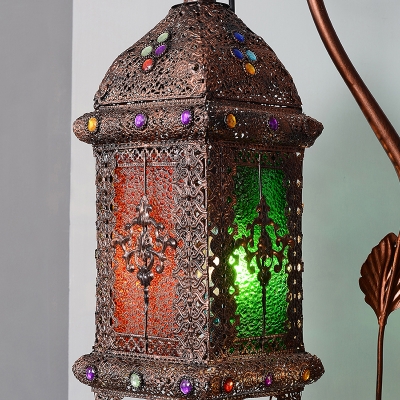 Metal Tree Vine Floor Lamp Turkish 2-Head Living Room Standing Light with Lantern Shade in Brown