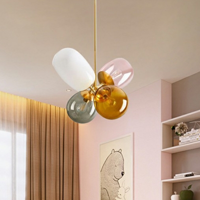Multicolored Glass Balloons Chandelier Pendant Minimalistic 4-Bulb Gold Finish Suspension Light