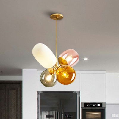 Multicolored Glass Balloons Chandelier Pendant Minimalistic 4-Bulb Gold Finish Suspension Light