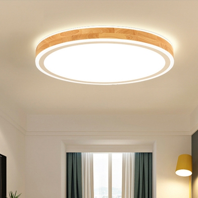 Nordic Circle LED Ceiling Flush Mount Wood Bedroom Flush Light with Acrylic Diffuser