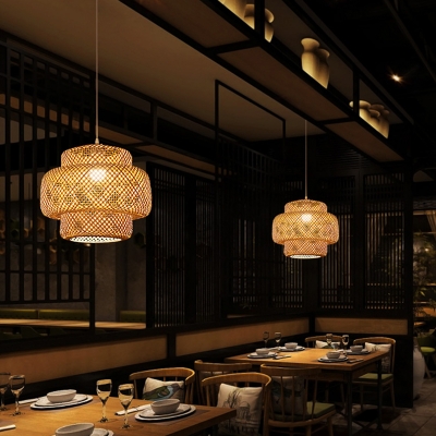 Nordic Style Tiered Ceiling Light Bamboo Single Restaurant Hanging Pendant Lighting