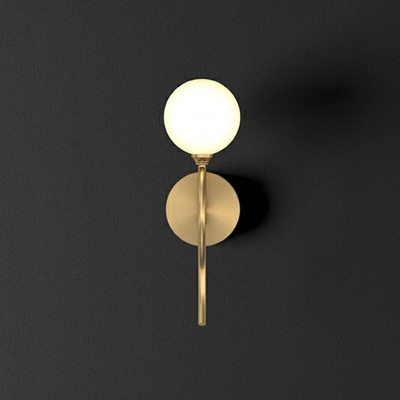 Opal Matte Glass Ball Wall Sconce Simplicity Gold Finish Wall Mounted Light with Curved Rod