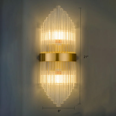 Pan Flute Shaped Stairs Sconce Light Clear Crystal Glass 2-Bulb Postmodern Wall Light Fixture