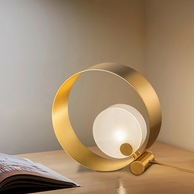 Post-Modern Ring Shape Table Light Aluminum Bedroom LED Nightstand Lighting in Gold