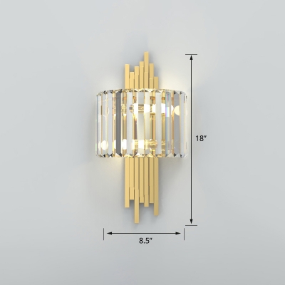 Postmodern Rectangle Sconce Light Fixture Crystal Prism Living Room Wall Lamp in Gold