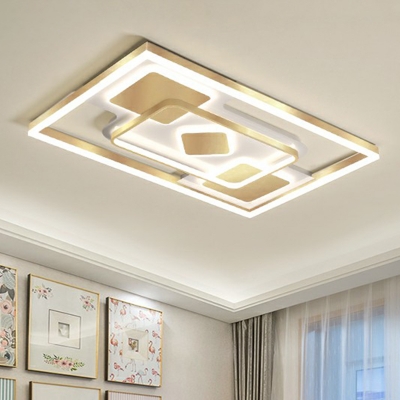 Rectangle Ceiling Mount Light Fixture Modernism Metal Golden Flush Mount for Living Room