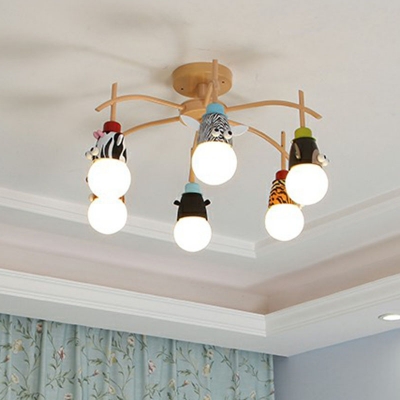 Resin Animal Chandelier Lighting Cartoon Hanging Ceiling Light with Open Bulb Design for Kids Bedroom
