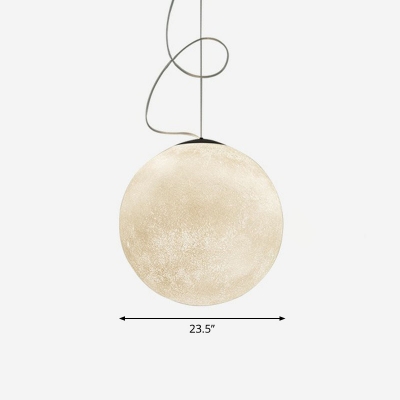 Resin Moon Shaped Pendant Light Fixture Childrens 1-Light White Hanging Ceiling Light
