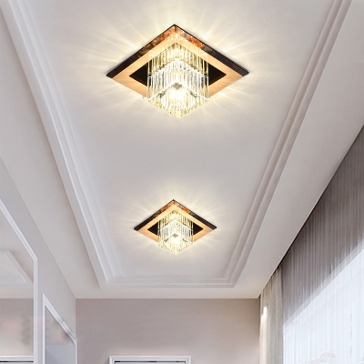 Ribbed Crystal Cube LED Ceiling Mount Fixture Minimalist Flush Mounted Light for Hallway