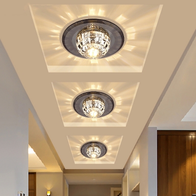 Round LED Flush Mount Ceiling Fixture Minimalism Grid-Cut Crystal Corridor Flush Light
