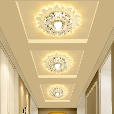 Sunflower LED Spotlight Ceiling Fixture Modern Crystal Clear Flush Mount Light for Hallway