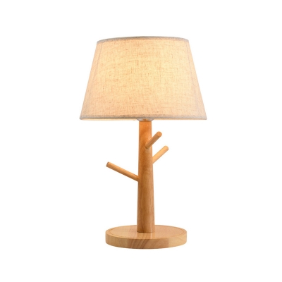 White Empire Shade Night Lamp Nordic Single Fabric Table Light with Tree Branch Design