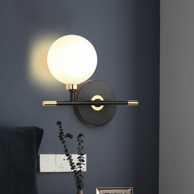 White Glass Modo Wall Light Sconce Nordic Style Black Wall Mounted Lamp for Bedroom