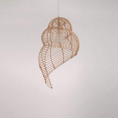 Wooden Shell Shaped Pendulum Light Coastal 1-Light Beige Pendant Lighting Fixture for Restaurant