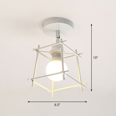 1-Bulb Semi Flush Mount Lighting Modern Foyer Ceiling Light with Geometric Metal Cage