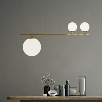 3 Lights Dining Room Island Lamp Minimalist Gold Pendant Lighting with Ball White Glass Shade