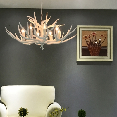 8 Lights Antler Chandelier Lamp Rustic Resin Suspension Lighting for Living Room