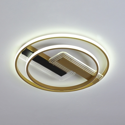 Acrylic Geometric LED Flush Mount Modern Gold Flushmount Ceiling Light for Bedroom