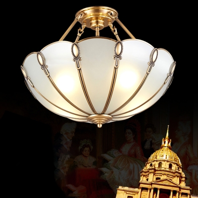 Antique Dome Chandelier Lighting Scalloped Glass Pendant Light for Dining Room in Gold