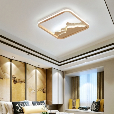 Art Deco Mountain Ceiling Light Wooden Living Room LED Rectangle Flush Mount Lighting Fixture