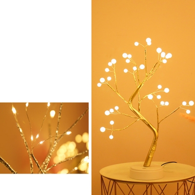Artistry Jeweled Tree Shaped Night Lamp Plastic Living Room LED Table Light in Gold