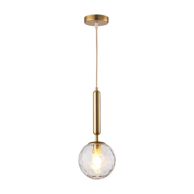 Ball Hanging Light Modern Clear Rippled Glass 1-Light Dining Room Pendulum Light