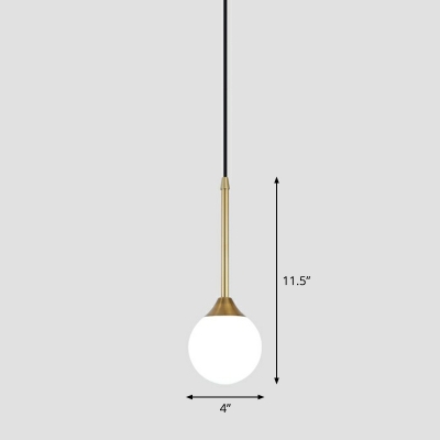 Ball White Glass Pendulum Light Simplicity Single Pendant Light Fixture with Brass Handle