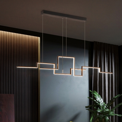 Black Linear LED Island Lighting Artistic Acrylic Hanging Light with Great Wall Design