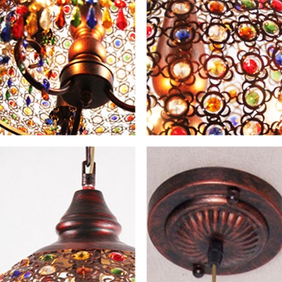 Bohemian Dome Shaped Hanging Light 3 Bulbs Multi-Colored Crystal Pendant for Dining Room