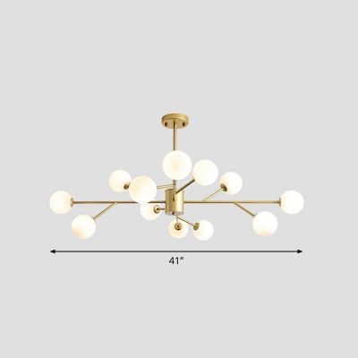 Branch Chandelier Lamp Contemporary Opaline Ball Glass Living Room Hanging Ceiling Light
