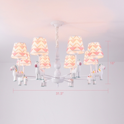 Cartoon Conical Chandelier Fabric Kids Bedroom Hanging Light with Animal Decor in White