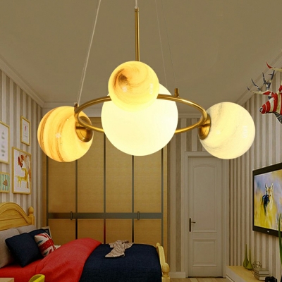 Childrens Cosmos Planet Chandelier Stained Glass Bedroom Hanging Light Fixture in Gold