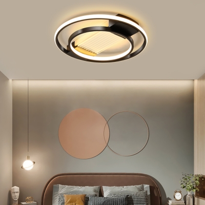 Circular Flush Lighting Modern Style Acrylic Bedroom LED Flush Ceiling Light Fixture in Black