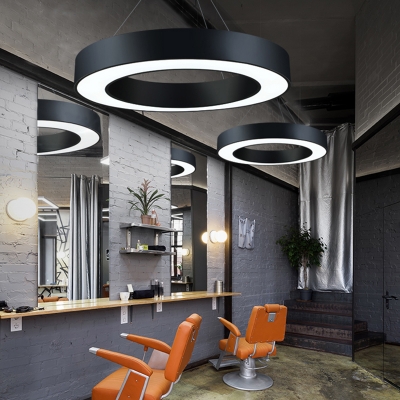 Circular Office Ceiling Hang Light Acrylic Simple Style LED Pendant Chandelier in Black