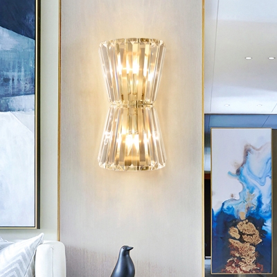 Clear Crystal Hourglass Shaped Wall Light Modern 2-Light Gold Finish Wall Sconce