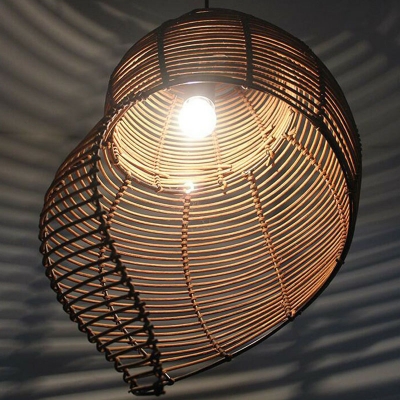 Coastal Shell Shaped Hanging Light Rattan 1-Bulb Dining Room Ceiling Suspension Lamp