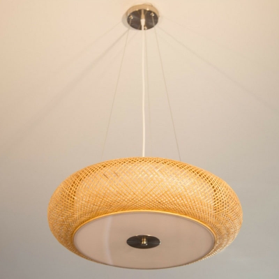 Criss-Cross Woven Bamboo Pendant Lamp Asia 1 Head Wood Round Chandelier for Bedroom