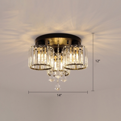 Cylindrical Ceiling Mounted Light Modern Prismatic Crystal Flush Mount Lamp for Bedroom