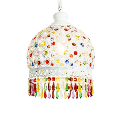 Dome Shaped Restaurant Ceiling Pendant Turkish Metal 1-Head Hanging Light with Colorful Bead Trim