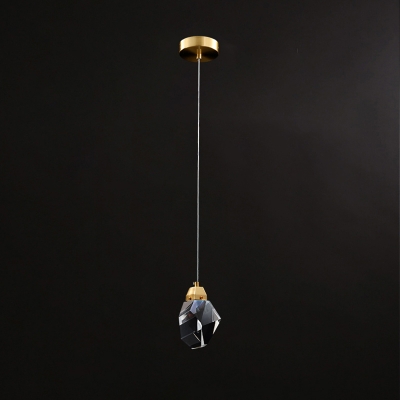 Gem Shaped Hanging Light Simple Clear Faceted Crystal Bedside Pendulum Light in Gold